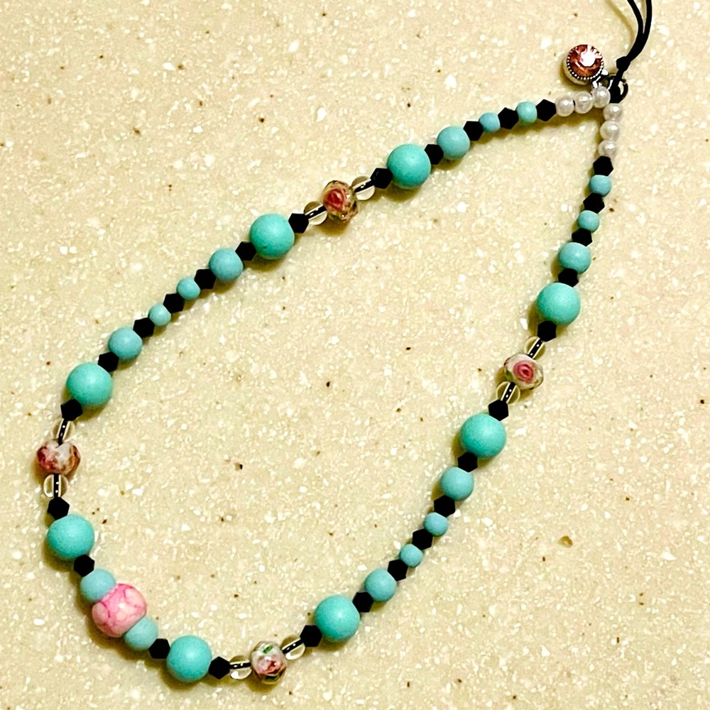 Phone String!! 🌹Rose🌹& Black Swarovski Theme!